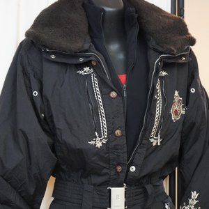 Vintage Bogner black embroidered designer  size 6 ski suit with Niles undersuit